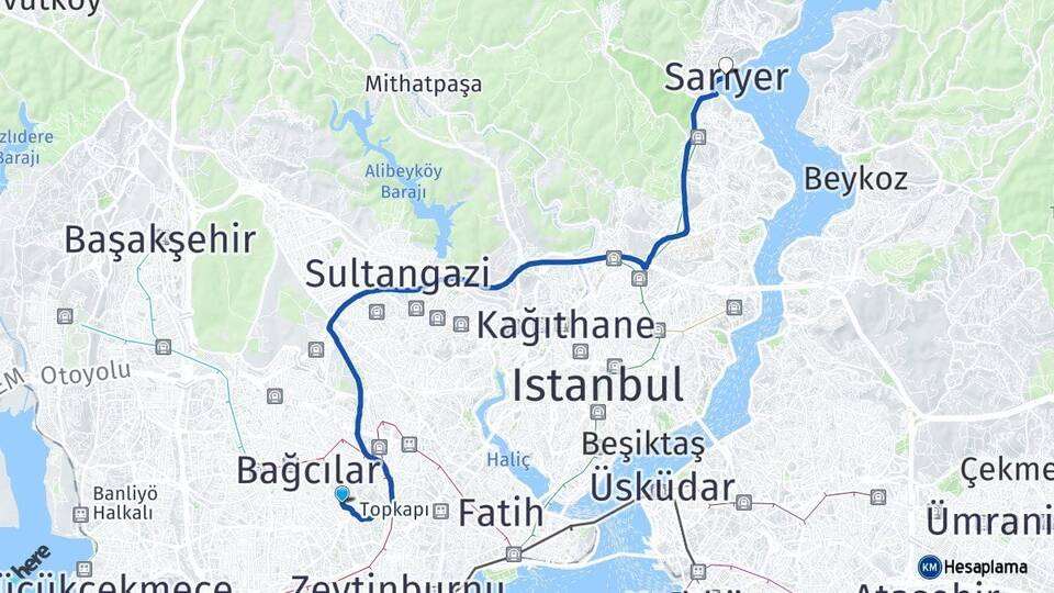 İstanbul Güngören Sarıyer Arası Kaç Km - Yol Haritası