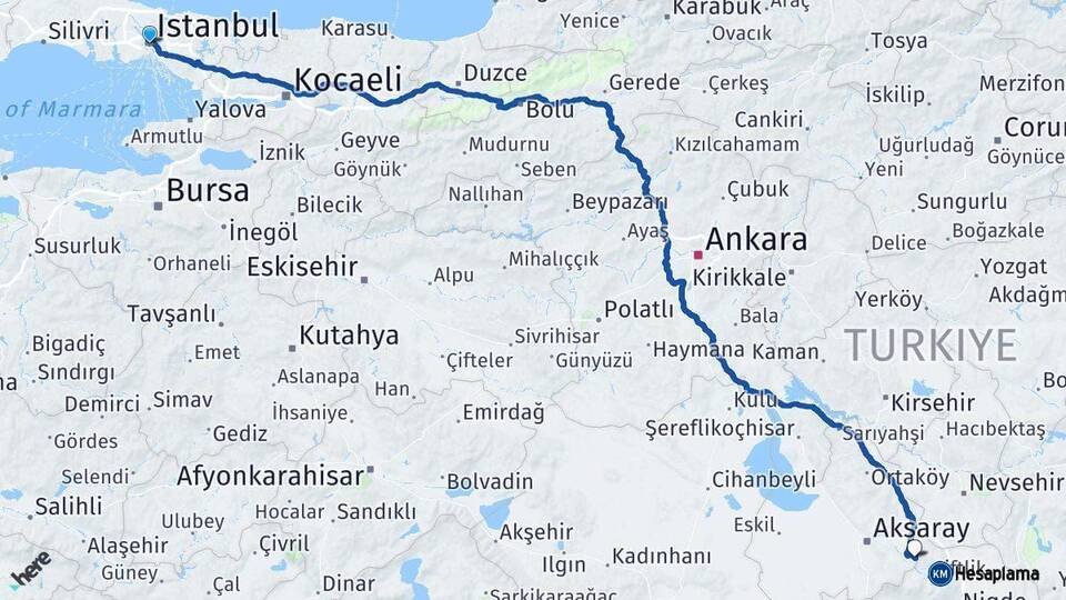 İstanbul Güzelyurt Aksaray Arası Kaç Km - Yol Haritası