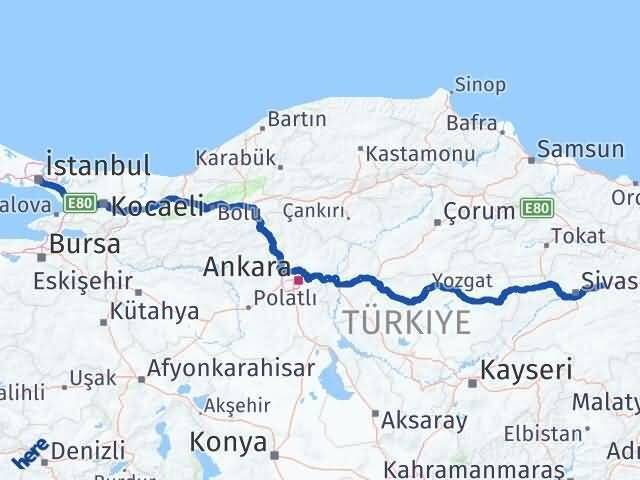 İstanbul Hafik Sivas Arası Kaç Km - Yol Haritası