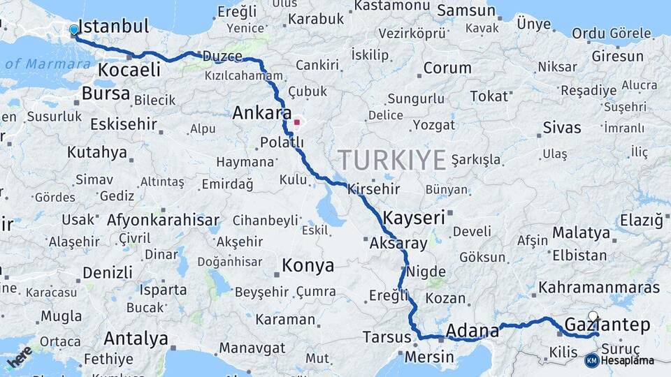 İstanbul Halfeti Şanlıurfa Arası Kaç Km - Yol Haritası