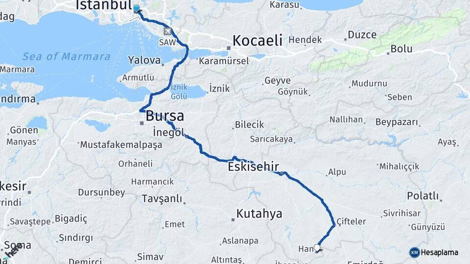İstanbul Han Arası Kaç Km - Yol Tarifi