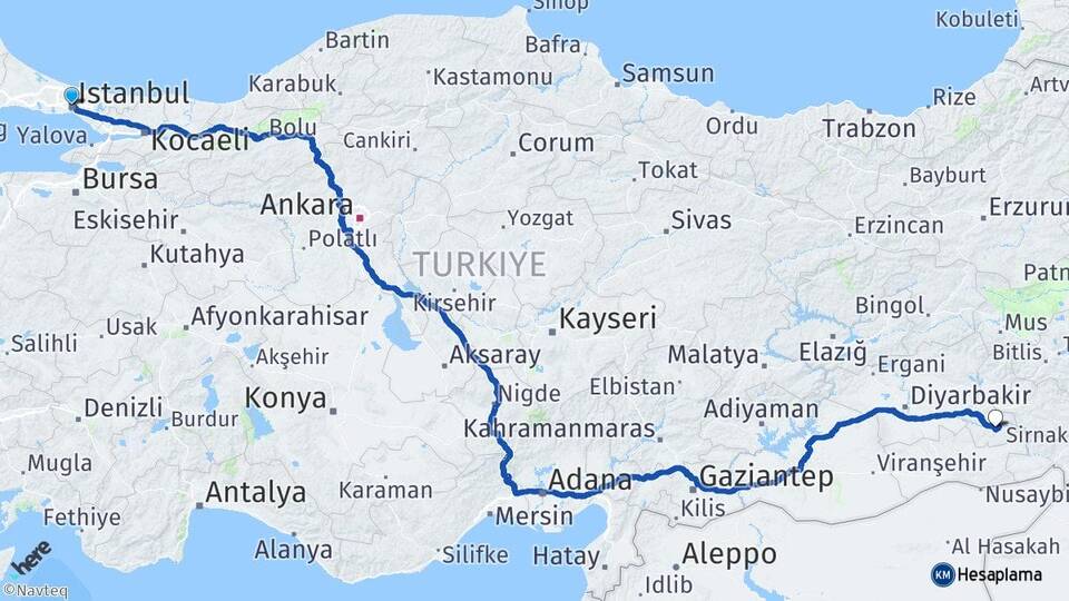 İstanbul Hasankeyf Batman Arası Kaç Km - Yol Haritası
