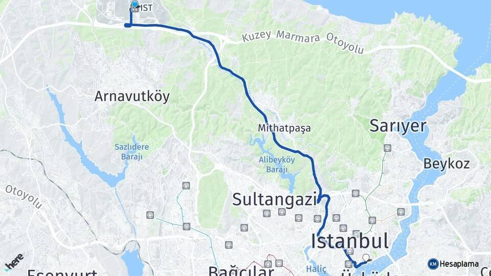 İstanbul Havalimanı Beşiktaş Arası Kaç Km - Yol Tarifi