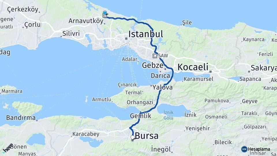 İstanbul Havalimanı Bursa Arası Kaç Km - Yol Tarifi