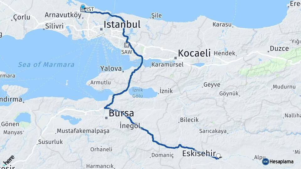 İstanbul Havalimanı Eskişehir Arası Kaç Km - Yol Tarifi