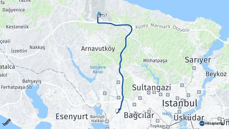 İstanbul Havalimanı Halkalı Arası Kaç Km - Yol Tarifi