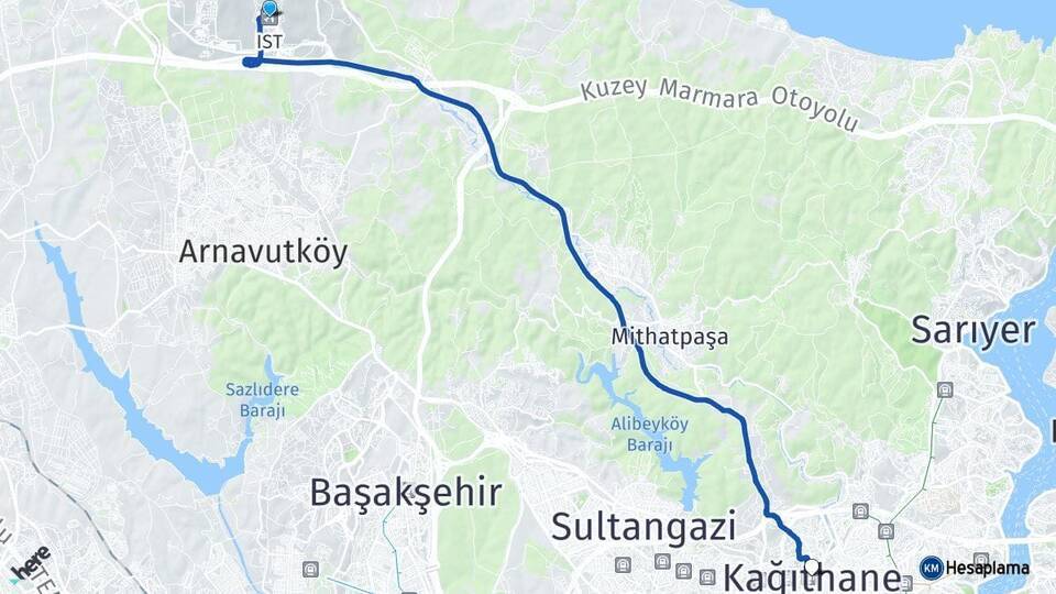 İstanbul Havalimanı Kağıthane Arası Kaç Km - Yol Tarifi