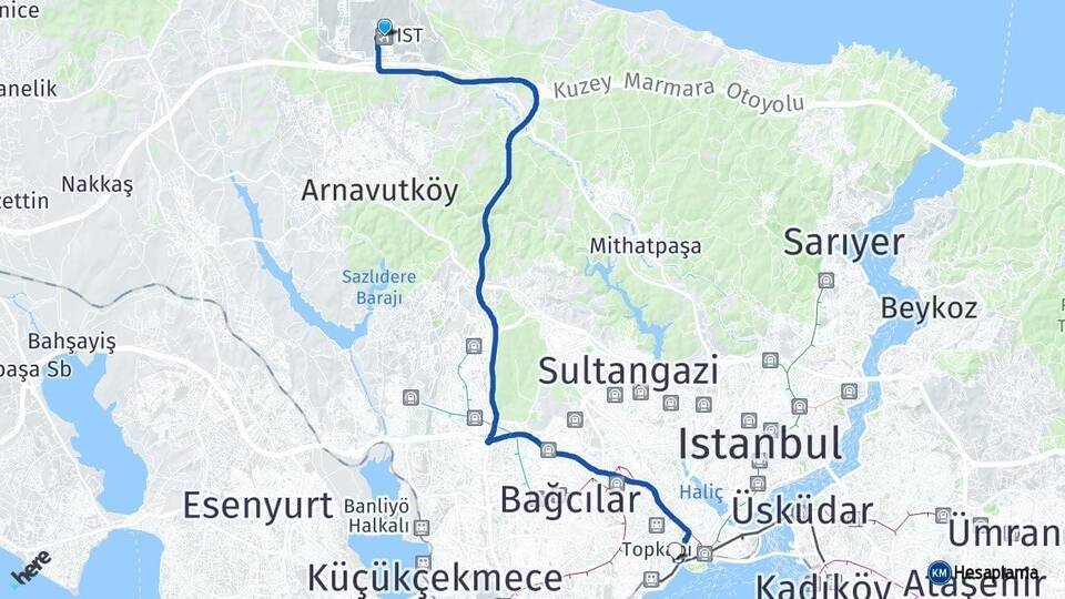 İstanbul Havalimanı Koca Mustafapaşa Arası Kaç Km - Yol Tarifi