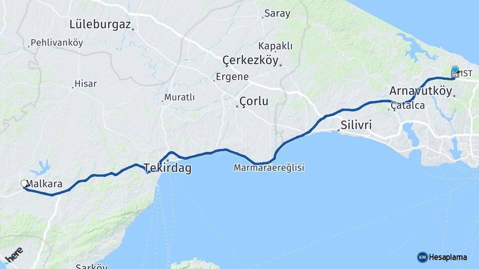 İstanbul Havalimanı Malkara Arası Kaç Km - Yol Tarifi