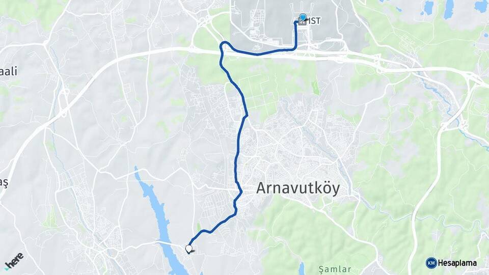 İstanbul Havalimanı Sazlıbosna Arnavutköy İstanbul Arası Kaç Km - Yol Haritası
