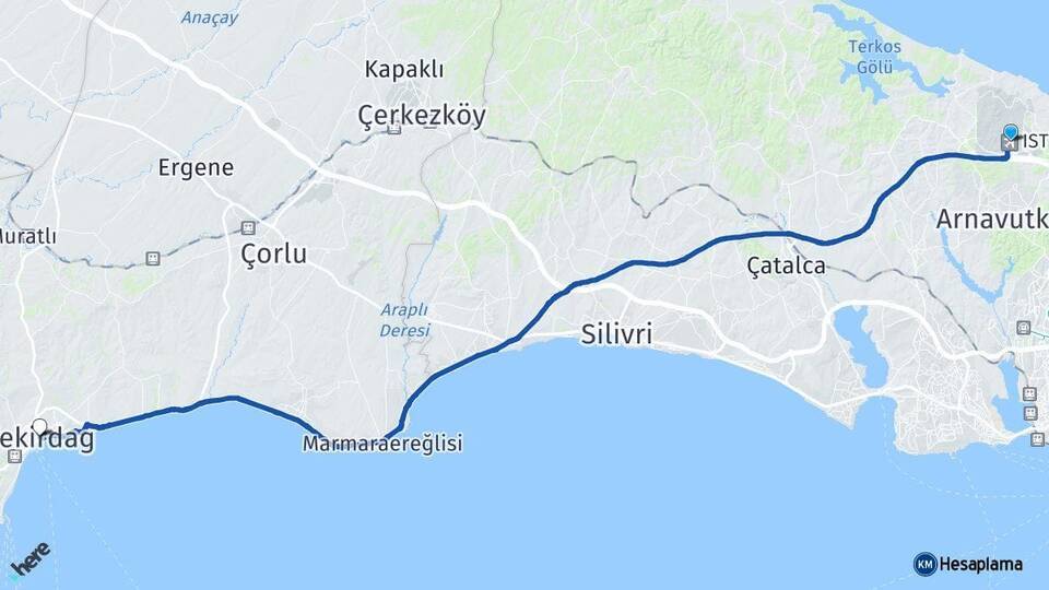 İstanbul Havalimanı Tekirdağ Arası Kaç Km - Yol Tarifi
