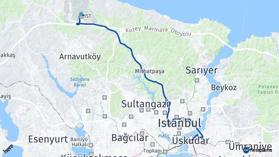İstanbul Havalimanı Üsküdar Arası Kaç Km - Yol Tarifi