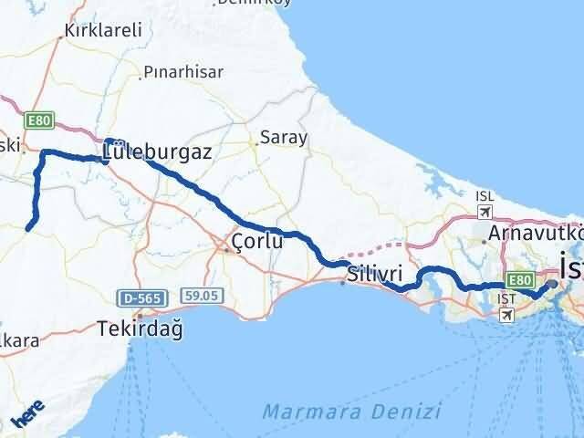 İstanbul Hayrabolu Tekirdağ Arası Kaç Km - Yol Haritası