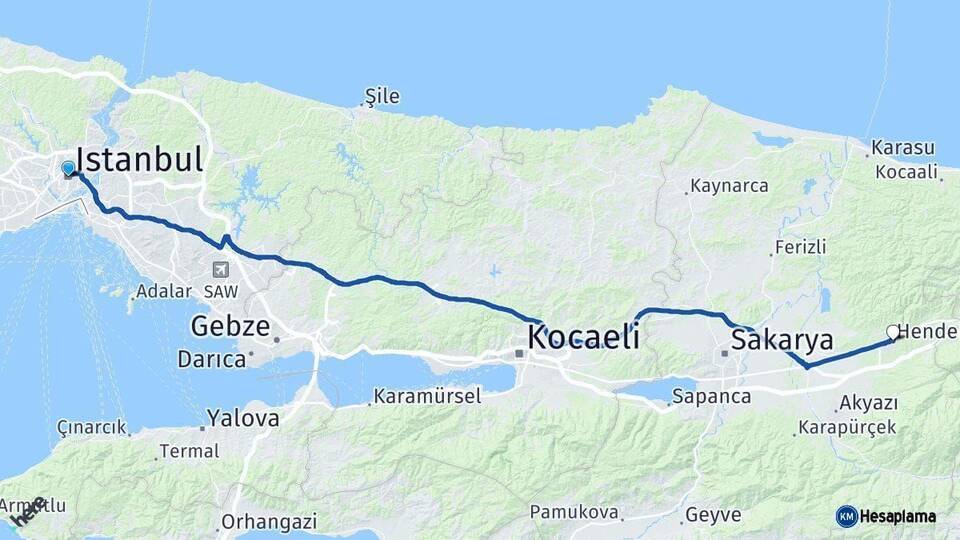 İstanbul Hendek Sakarya Arası Kaç Km - Yol Haritası