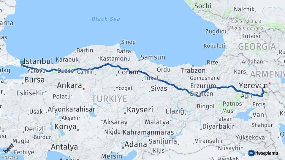 İstanbul Iğdır Arası Kaç Km - Yol Haritası