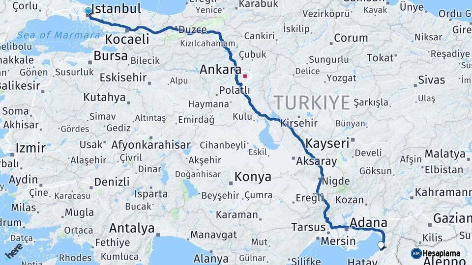 İstanbul İskenderun Hatay Arası Kaç Km - Yol Haritası