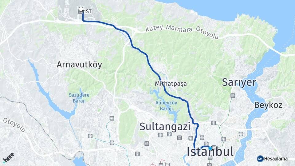 İstanbul İstanbul Havalimanı Arası Kaç Km - Yol Haritası