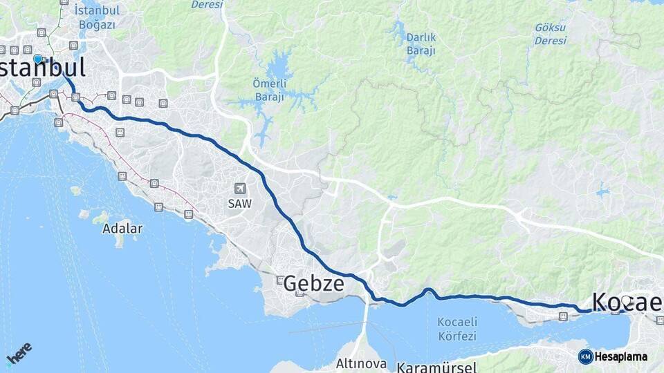 İstanbul İzmit Kocaeli Arası Kaç Km - Yol Haritası