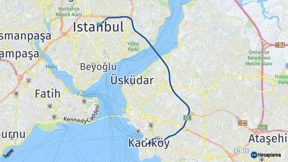İstanbul Kadıköy Arası Kaç Km - Yol Haritası