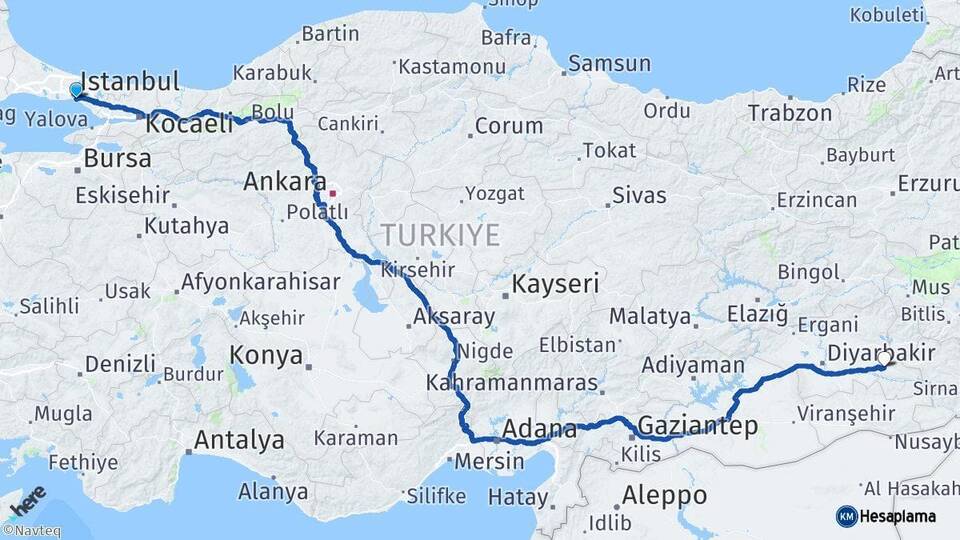 İstanbul Kadıköy Batman Arası Kaç Km - Yol Haritası