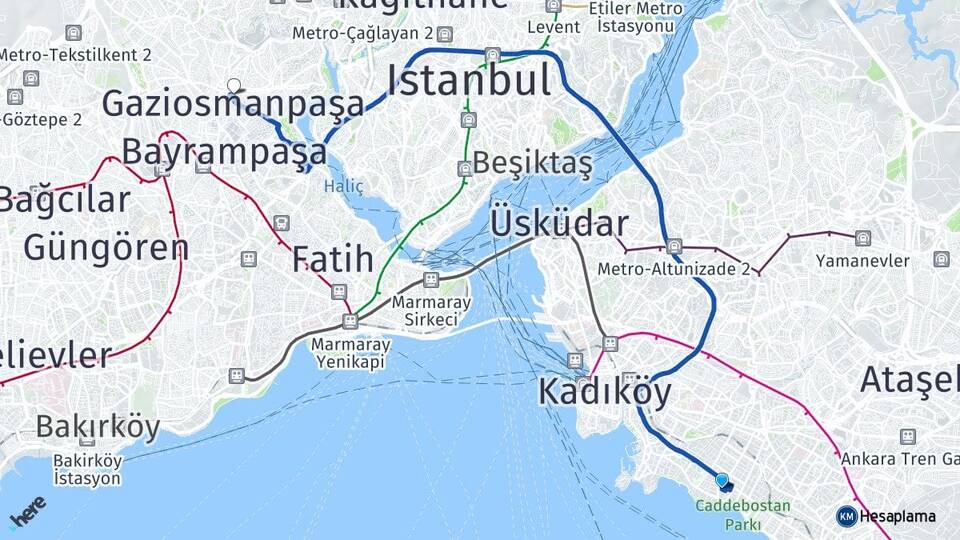 İstanbul Kadıköy Caddebostan Gaziosmanpaşa Arası Kaç Km - Yol Haritası