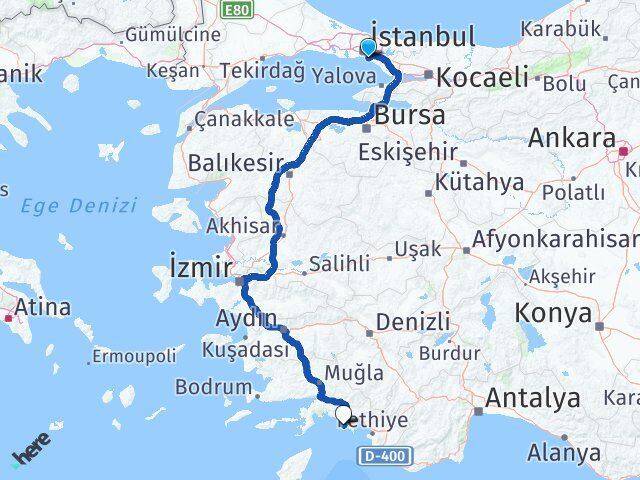 İstanbul Kadıköy Caddebostan Sarıgerme Ortaca Muğla Arası Kaç Km - Yol Haritası
