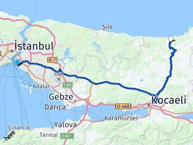 İstanbul Kadıköy Çalköy Kandıra Kocaeli Arası Kaç Km - Yol Haritası