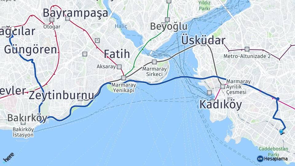 İstanbul Kadıköy Erenköy Bağcılar Arası Kaç Km - Yol Haritası