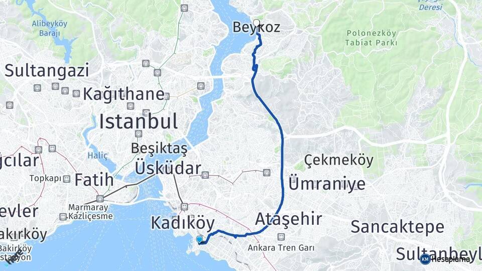 İstanbul Kadıköy Fenerbahçe Beykoz Arası Kaç Km - Yol Haritası