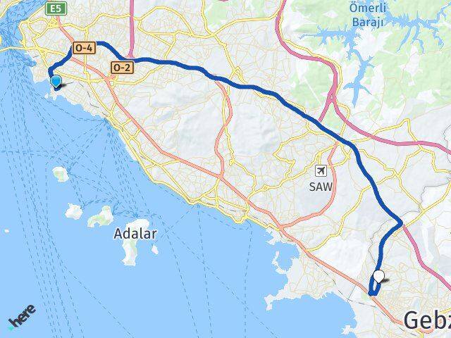 İstanbul Kadıköy Fenerbahçe Çayırova Kocaeli Arası Kaç Km - Yol Haritası