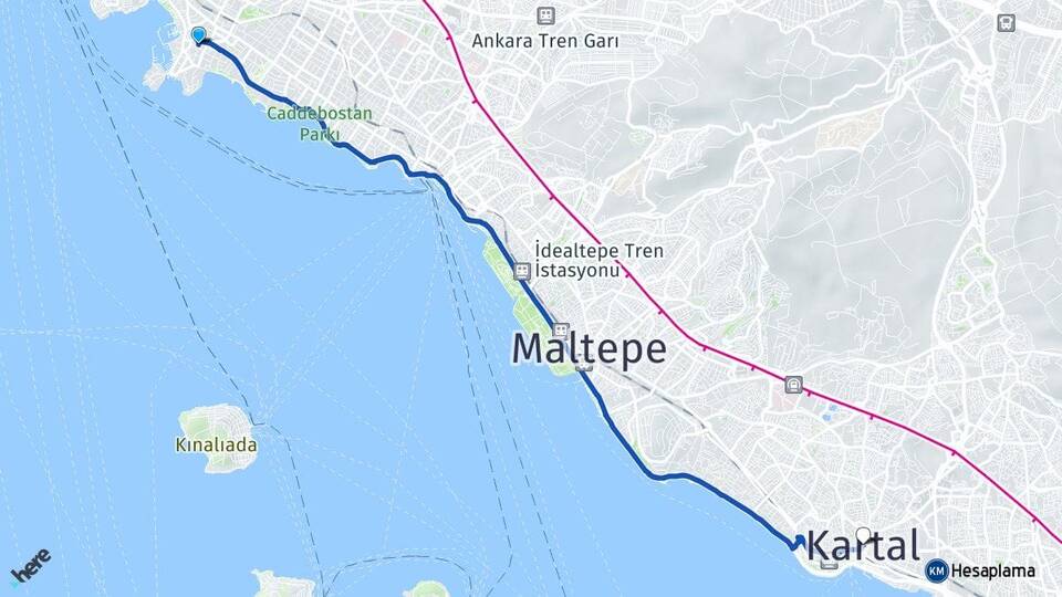 İstanbul Kadıköy Fenerbahçe Kartal Arası Kaç Km - Yol Haritası