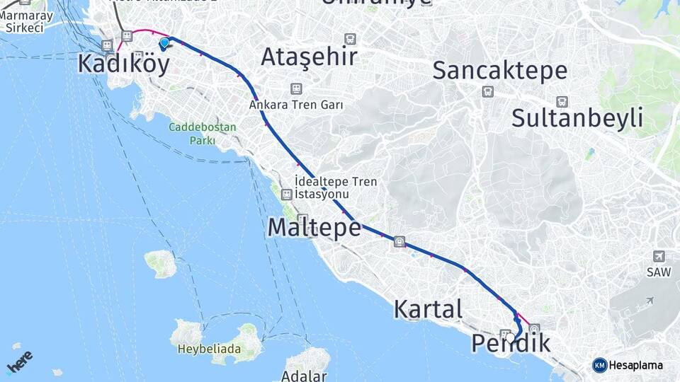 İstanbul Kadıköy Fikirtepe Pendik Arası Kaç Km - Yol Haritası