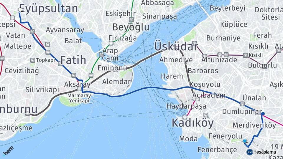 İstanbul Kadıköy Göztepe Bayrampaşa Arası Kaç Km - Yol Haritası