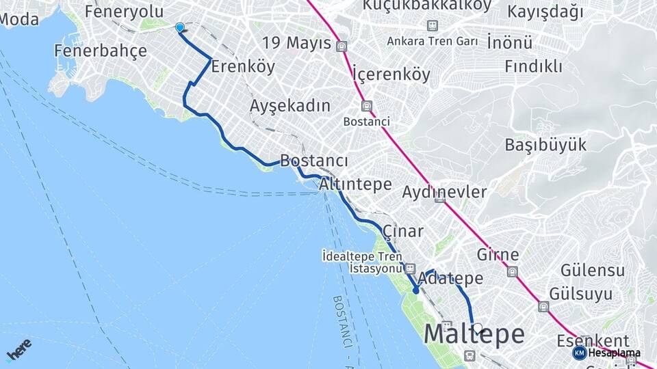İstanbul Kadıköy Göztepe Maltepe Arası Kaç Km - Yol Haritası