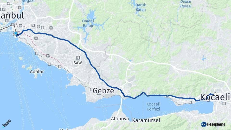 İstanbul Kadıköy Kocaeli Arası Kaç Km - Yol Haritası