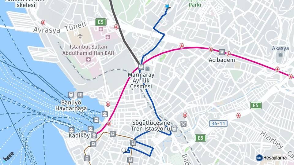 İstanbul Kadıköy Koşuyolu Kadıköy Arası Kaç Km - Yol Haritası