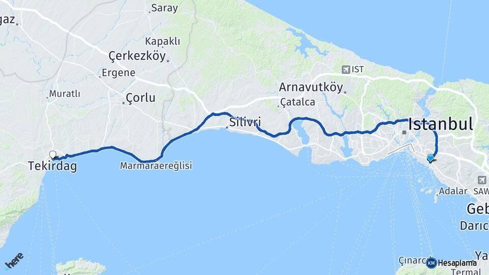 Kozyatağı Tekirdağ Arası Kaç Km - Yol Tarifi