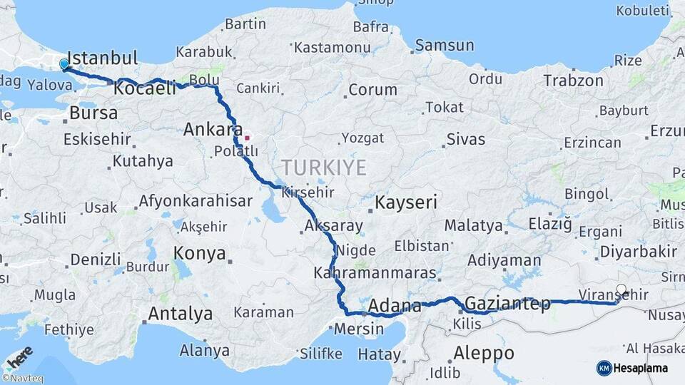 İstanbul Kadıköy Mardin Arası Kaç Km - Yol Haritası
