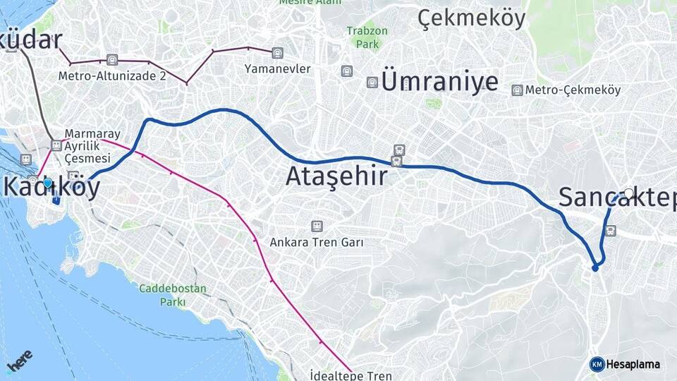 İstanbul Kadıköy Sancaktepe Arası Kaç Km - Yol Haritası