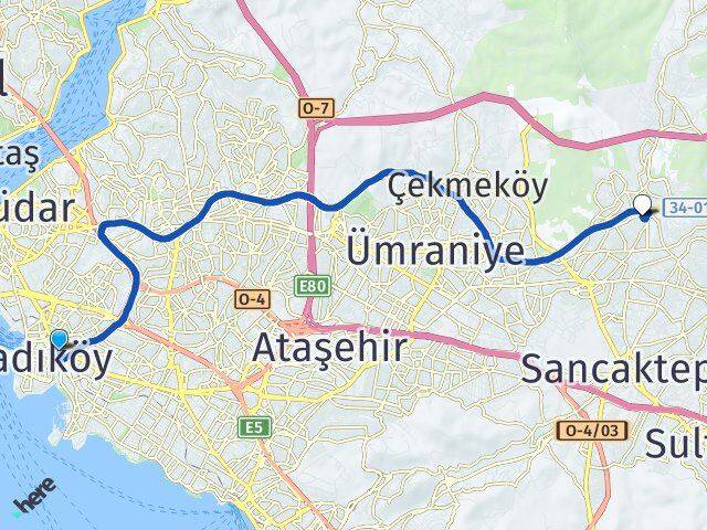 İstanbul Kadıköy Söğütlüçeşme Çekmeköy Arası Kaç Km - Yol Haritası