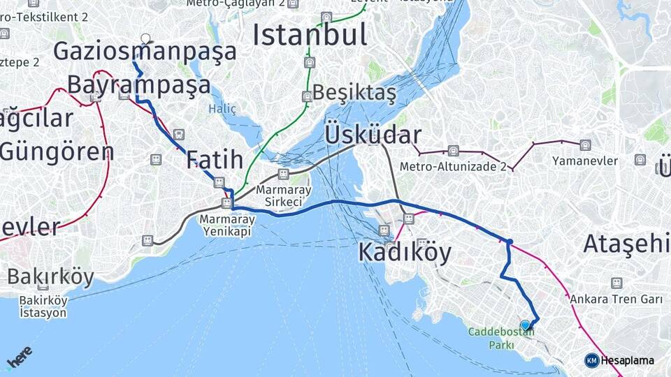 İstanbul Kadıköy Suadiye Gaziosmanpaşa Arası Kaç Km - Yol Haritası