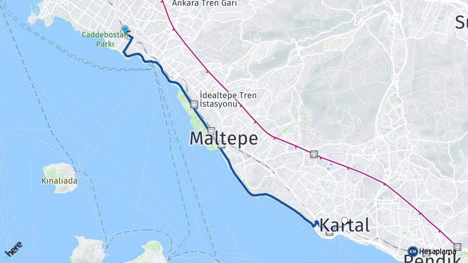 İstanbul Kadıköy Suadiye Kartal Arası Kaç Km - Yol Haritası