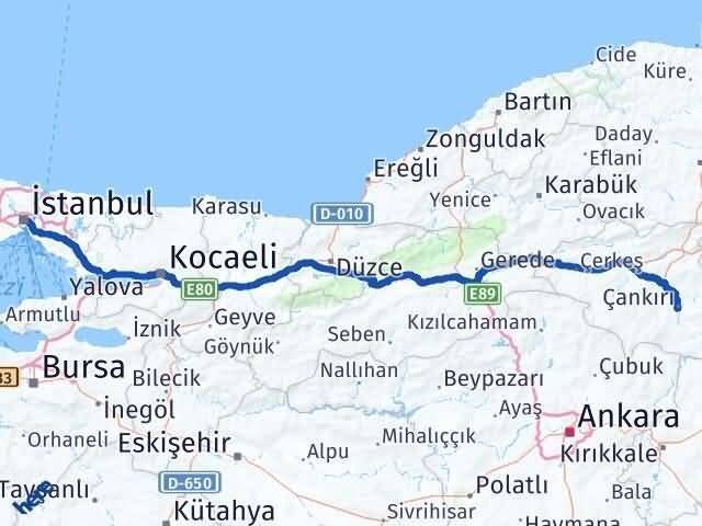İstanbul Kağıthane Çankırı Arası Kaç Km - Yol Haritası