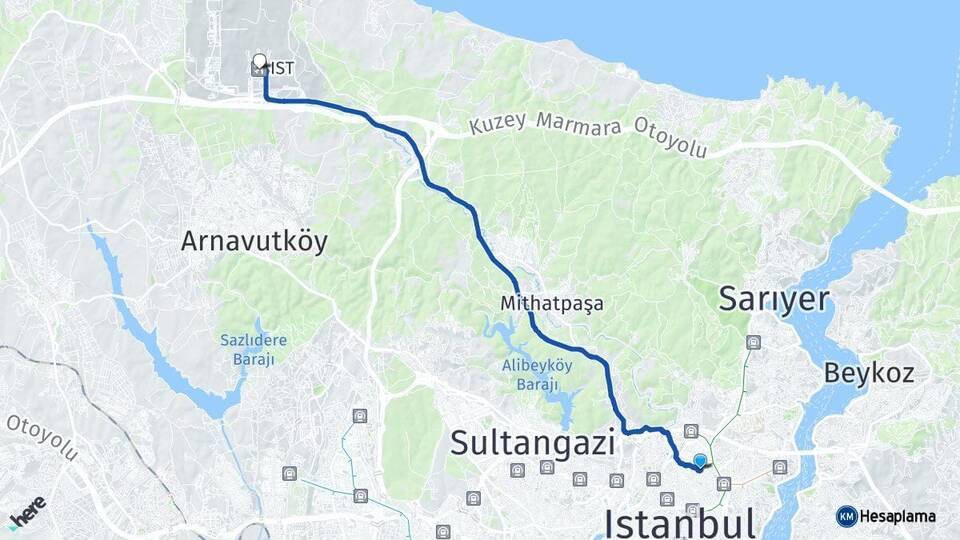 Çeliktepe İstanbul Havalimanı Arası Kaç Km - Yol Tarifi