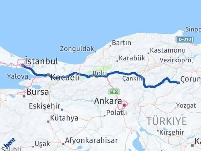 İstanbul Kağıthane Çorum Arası Kaç Km - Yol Haritası