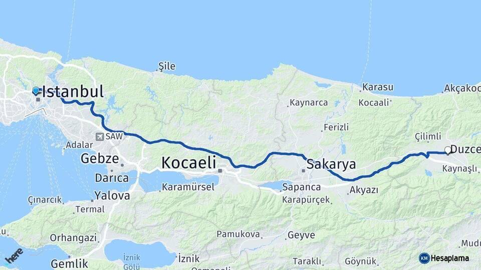İstanbul Kağıthane Düzce Arası Kaç Km - Yol Haritası