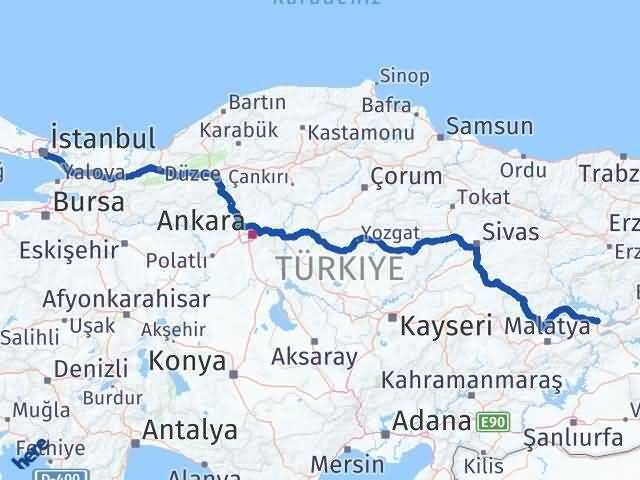 İstanbul Kağıthane Elazığ Arası Kaç Km - Yol Haritası