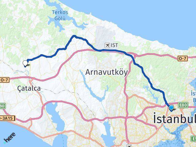 İstanbul Kağıthane Gökçeali Çatalca Arası Kaç Km - Yol Haritası