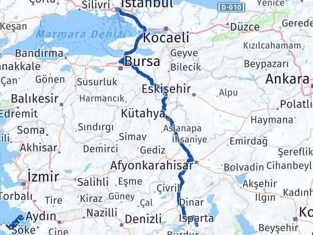 İstanbul Kağıthane Isparta Arası Kaç Km - Yol Haritası