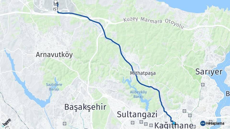 Kağıthane İstanbul Havalimanı Arası Kaç Km - Yol Tarifi